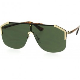 Sport Mens Flat Top Oversize Shield Futuristic Racer Sunglasses - Gold Tortoise Solid Green - C518T7U2A6R $16.56