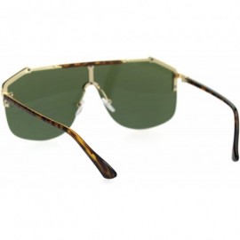 Sport Mens Flat Top Oversize Shield Futuristic Racer Sunglasses - Gold Tortoise Solid Green - C518T7U2A6R $16.56