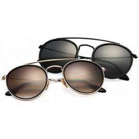 Round Sunglasses Polarized Men Women Sun Glass Lens Mirror Round Double Bridge Eyewear UV400 - G15 Gold P - CZ18TZZ4T09 $22.21