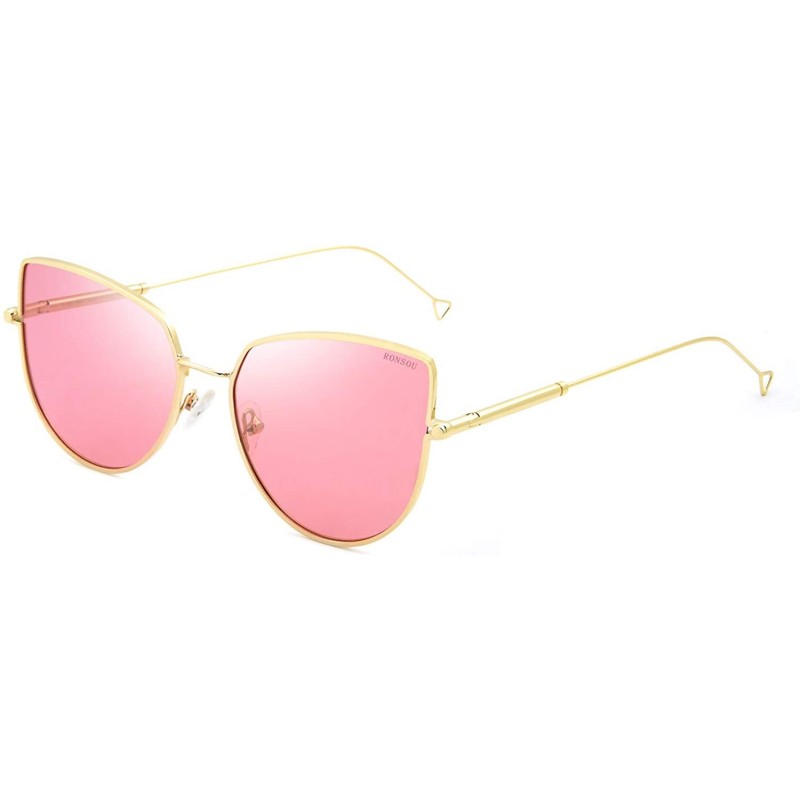 Cat Eye Cat Eye Fashion Metal Frame Polarized Sunglasses for Women UV 400 Protection - Golden Frame Pink Lens - CW18T8U5AQL $...