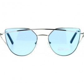 Cat Eye Womens Unique Double Wire Brow Cat Eye Sunglasses - Silver Blue - CH12JDH2ZIR $12.52