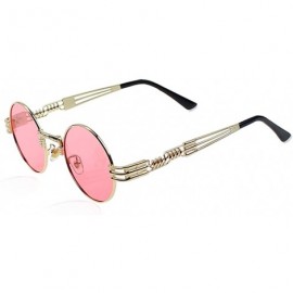 Round Round Sunglasses for Women Men- Polarized Lens-100% UV Protection - Gold Frame/Pink Lens - C3199O9L3X4 $11.84