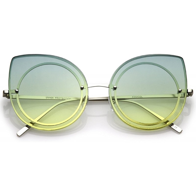 Rimless Women's Oversize Rimless Colored Gradient Flat Lens Cat Eye Sunglasses 63mm - Silver / Green-yellow - CG17YR6HSKU $9.38