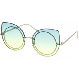 Rimless Women's Oversize Rimless Colored Gradient Flat Lens Cat Eye Sunglasses 63mm - Silver / Green-yellow - CG17YR6HSKU $9.38