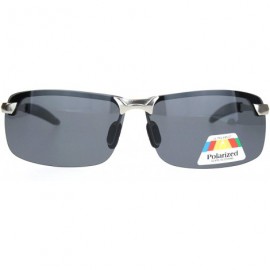 Rimless Polarized Mens Rimless Sport Metal Rim Rectangular Sunglasses - Silver Black - CC18O9N82Q0 $13.46