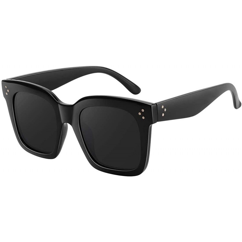 Square Classic Square Oversized Sunglasses for Women Men Vintage Shades UV400 - C4 Black Frame - C6198DOOXRD $12.87