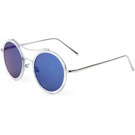 Round Round Curved Top Bar Double Color Frame Sunglasses - Blue Clear - C31903SMU0Q $16.54