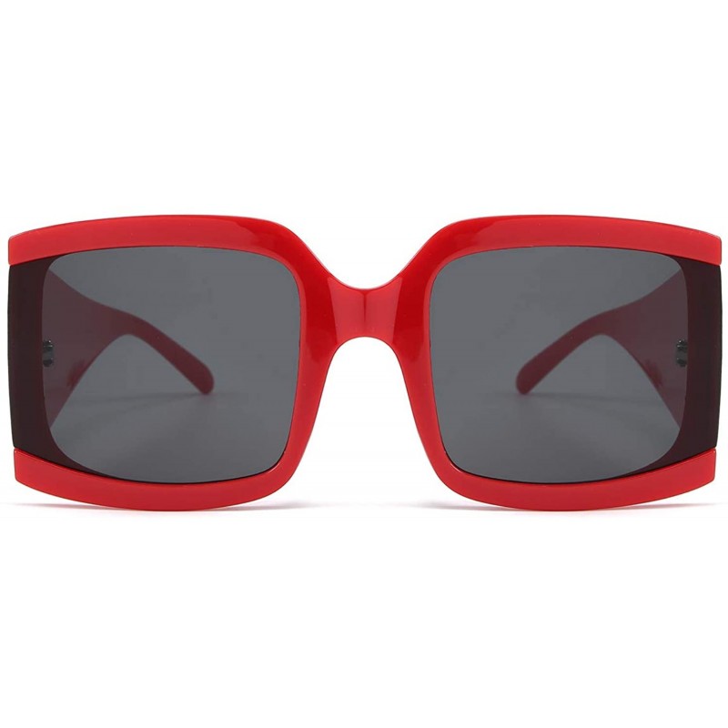 Square Oversized Sunglasses for Women Vintage Trendy Designer Glasses - Red Frame/Grey Lens - CD18Z43CZ0U $8.40