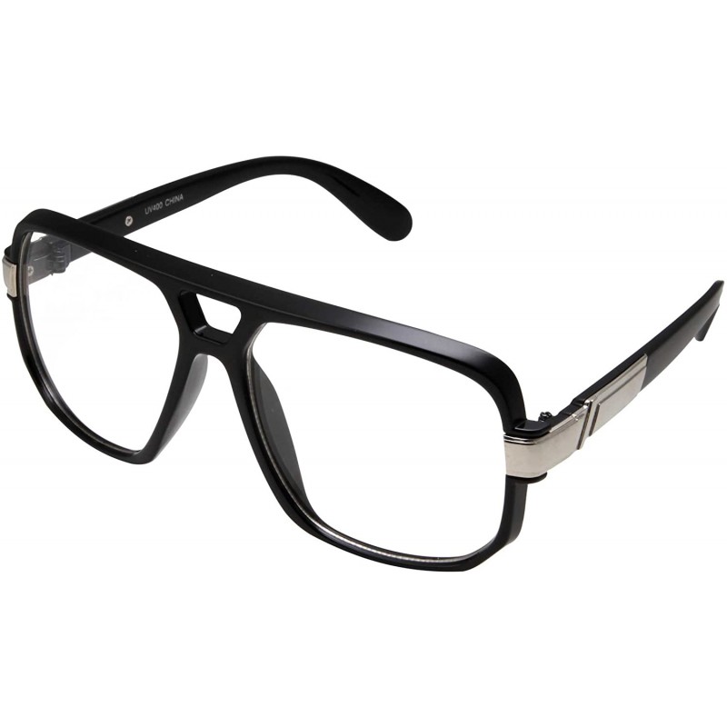 Square Classic Square Frame Glasses - Clear Lens - Vintage Flat Top - Black With Silver Trim - CU12LHP6Q33 $11.62