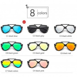 Aviator Fashion Polygon Women Sunglasses UV400 Oculos De Sol Brand C8 Black Green - C2 Black Grey - CH18YZWEYXQ $9.50