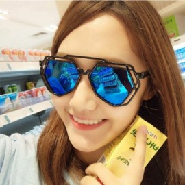 Aviator Fashion Polygon Women Sunglasses UV400 Oculos De Sol Brand C8 Black Green - C2 Black Grey - CH18YZWEYXQ $9.50