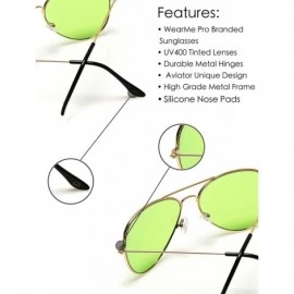 Square Classic Aviator Style Metal Frame Sunglasses Colored Lens - Gold Frame / Green Tinted Lens - CZ123IOH4WD $10.19