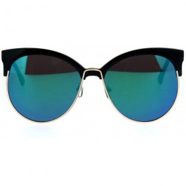 Round Womens Color Mirror Overisze Round Cateye Half Rim Retro Sunglasses - Black Teal - CB183R67KW3 $8.40