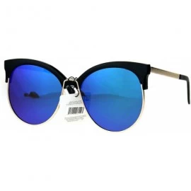 Round Womens Color Mirror Overisze Round Cateye Half Rim Retro Sunglasses - Black Teal - CB183R67KW3 $8.40