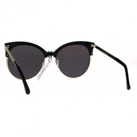 Round Womens Color Mirror Overisze Round Cateye Half Rim Retro Sunglasses - Black Teal - CB183R67KW3 $8.40