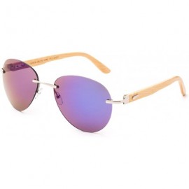 Oversized Bamboo Arm Oversized Rimless Aviator Sunglasses with Flash Lens Bamboo Sunglasses for Men & Women - CO18ELSIKM7 $11.31