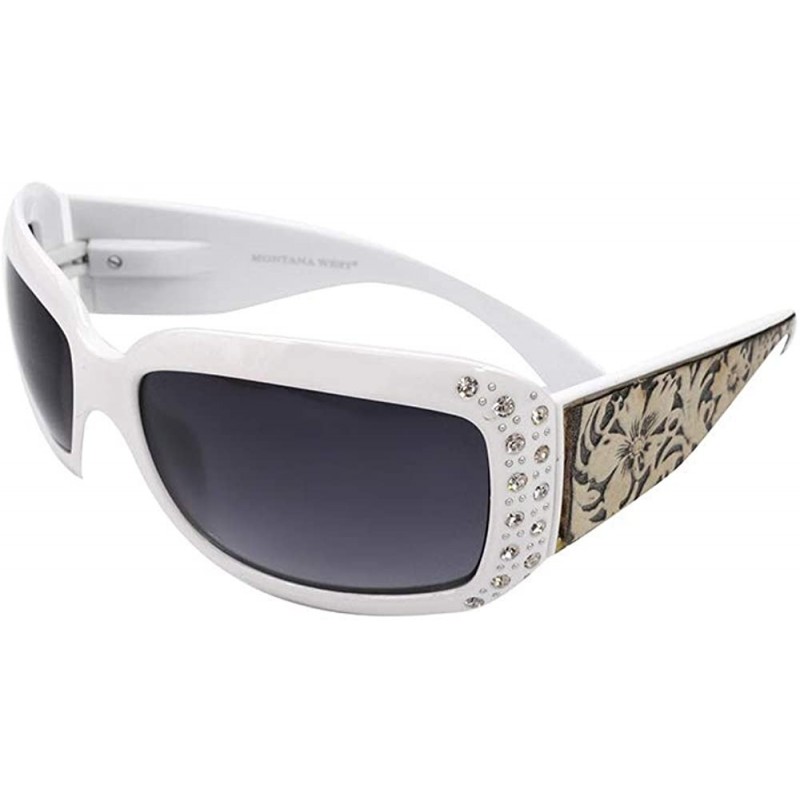 Wayfarer Wayfarer Rhinestone Sunglasses For Women Western UV 400 Protection Shades With Bling - White-tooled - C019DEW0GRC $3...