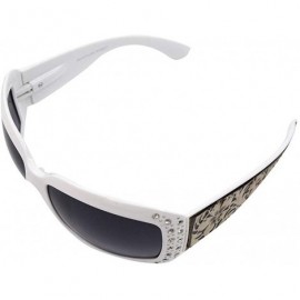 Wayfarer Wayfarer Rhinestone Sunglasses For Women Western UV 400 Protection Shades With Bling - White-tooled - C019DEW0GRC $3...