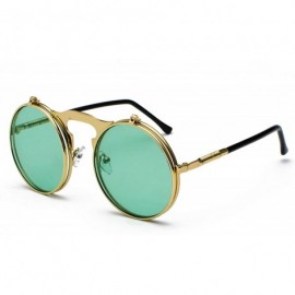 Goggle Vintage John Lennon Sunglasses Flip Up Round Lens Metal Frame - Glasses Gold Frame/Green Lens - C218X0MYK7E $8.03