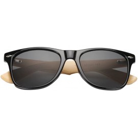 Wayfarer Unisex Wooden Bamboo Sunglasses Temples Classic Retro Designer 60mm - Black/Black - C312EMXXINN $14.15