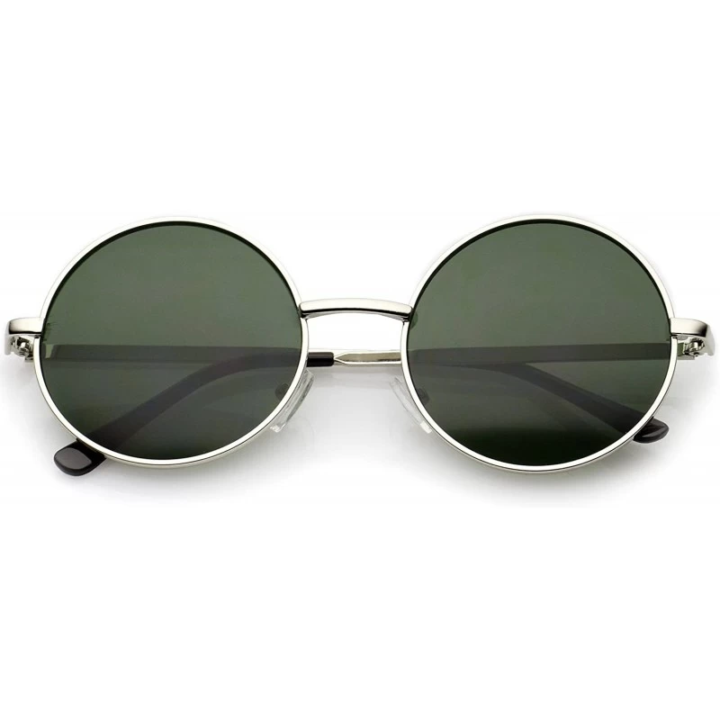 Round Retro Metal Frame Slim Temple Neutral-Colored Lens Round Sunglasses 51mm - Silver / Green - C612N70ZU5Y $10.75