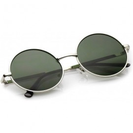 Round Retro Metal Frame Slim Temple Neutral-Colored Lens Round Sunglasses 51mm - Silver / Green - C612N70ZU5Y $10.75