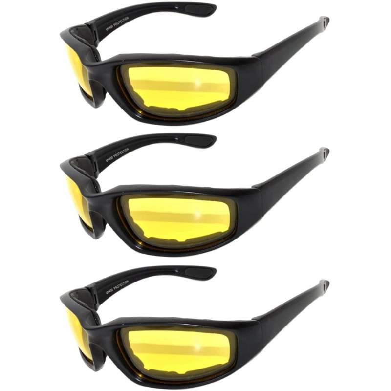 Goggle Padded Riding Glasses - Yellow Lens (3 Pack) - CQ127HAXDLJ $11.03