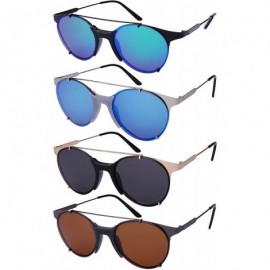 Oval Modern Metal Oval Top Bar Sunnies w/Color Mirror Lens 541066-REV - Matte Gunmetal - CQ12O1OMCWX $11.36