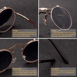 Round Vintage Steampunk Flip Sunglasses Retro Round Metal Frame Sun Glasses Men Women Brand Designer Circle Oculos - CM1985H7...