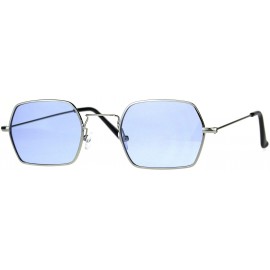 Rectangular Rectangular Hexagon Shape Sunglasses Indie Style Thin Metal Frame Color Lens - Silver (Blue) - CF18052H54Y $8.93