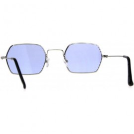 Rectangular Rectangular Hexagon Shape Sunglasses Indie Style Thin Metal Frame Color Lens - Silver (Blue) - CF18052H54Y $8.93