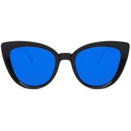 Oval Unisex Sunglasses Retro Bright Black Pink Drive Holiday Oval Non-Polarized UV400 - Bright Black Blue - CD18RLT3YSQ $9.61