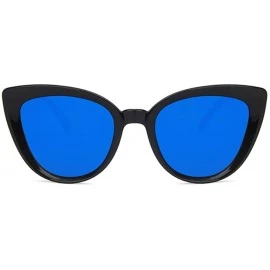 Oval Unisex Sunglasses Retro Bright Black Pink Drive Holiday Oval Non-Polarized UV400 - Bright Black Blue - CD18RLT3YSQ $9.61