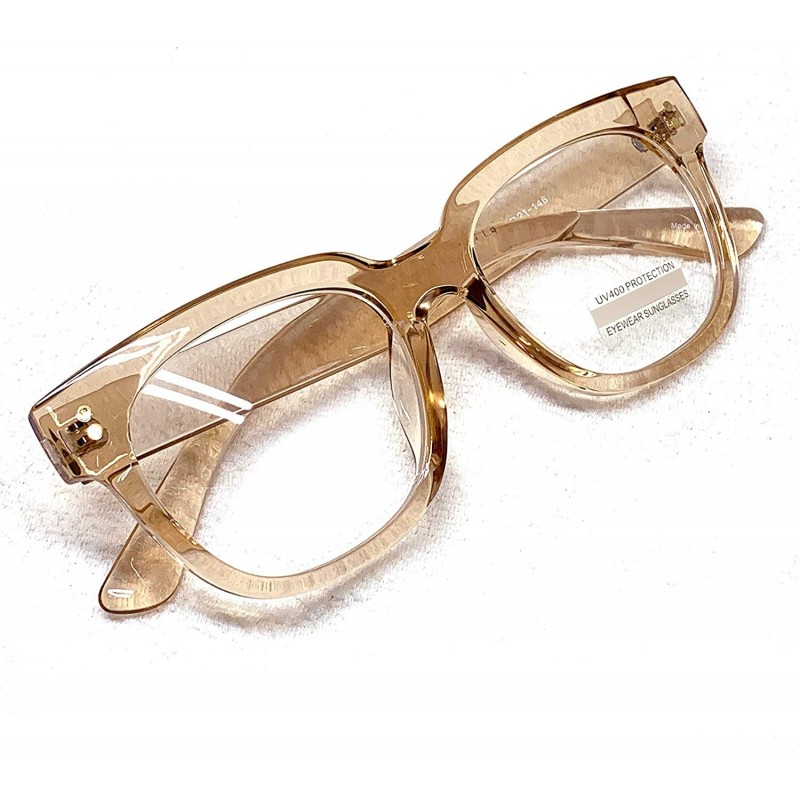 Retro Nerd Geek Oversized Eye Glasses Horn Rim Framed Clear Lens Spectacles Crystal Peach 