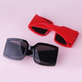 Square Oversized Sunglasses for Women Vintage Trendy Designer Glasses - Red Frame/Grey Lens - CD18Z43CZ0U $8.40