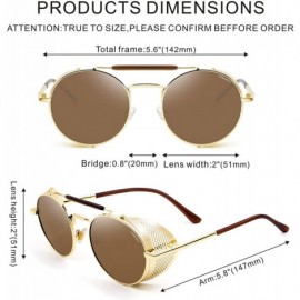 Sport Women Men Round Sunglasses Retro Vintage Steampunk Style Mirror Reflective Circle lens - N5-gold Frame Brown Lens - C11...