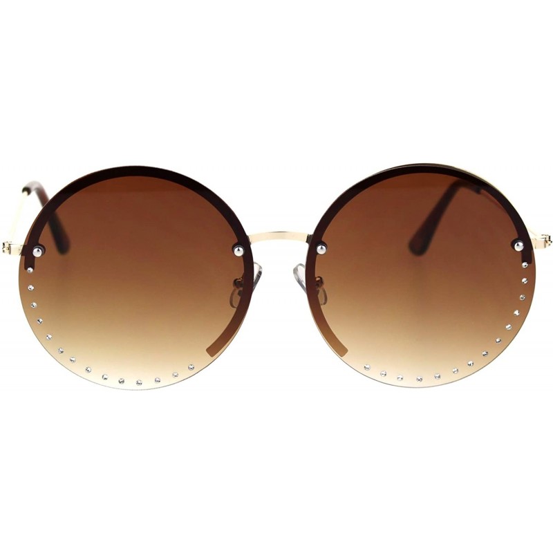 Rimless Womens Rhinestone Rimless Round Circle Lens Hippie Sunglasses - Gold Brown - CZ18SXGQQIY $9.09