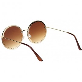 Rimless Womens Rhinestone Rimless Round Circle Lens Hippie Sunglasses - Gold Brown - CZ18SXGQQIY $9.09