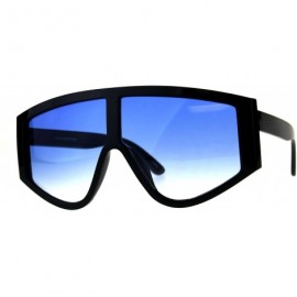 Goggle Super Oversized Goggle Style Sunglasses Arched Top Shield Fashion Shades - Black (Blue) - CA18CUE0TII $10.15