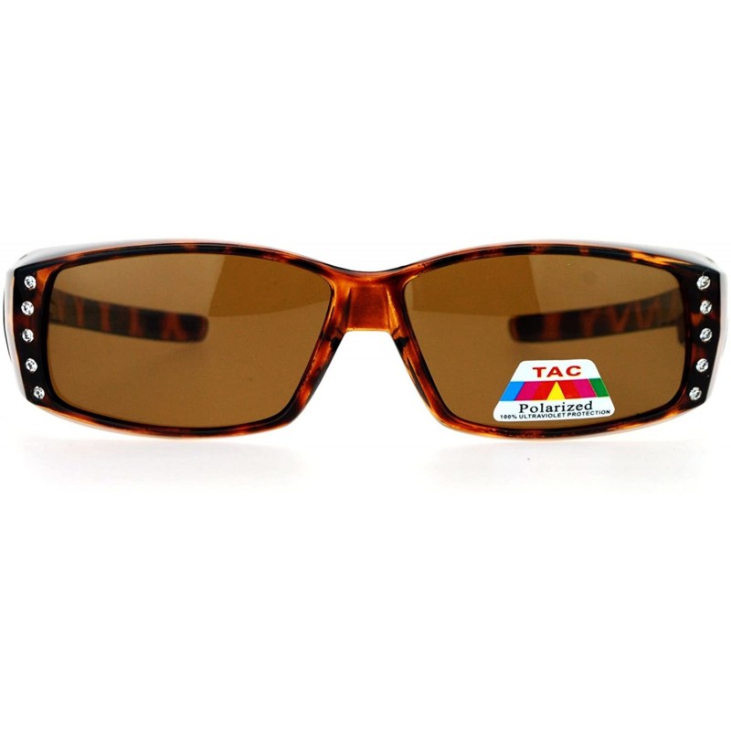 Rectangular Womens Rhinestone Rectangular Polarized Fit Over Glasses Sunglasses - Tortoise Brown - C112F5TPVKV $10.27