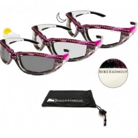 Goggle Motorcycle Day Night Transition Glasses for Women. Chrome and Pink frame with rhinestones - CQ12EM1KM43 $36.22