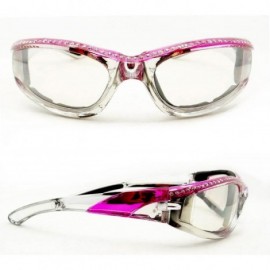 Goggle Motorcycle Day Night Transition Glasses for Women. Chrome and Pink frame with rhinestones - CQ12EM1KM43 $36.22