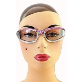 Goggle Motorcycle Day Night Transition Glasses for Women. Chrome and Pink frame with rhinestones - CQ12EM1KM43 $36.22