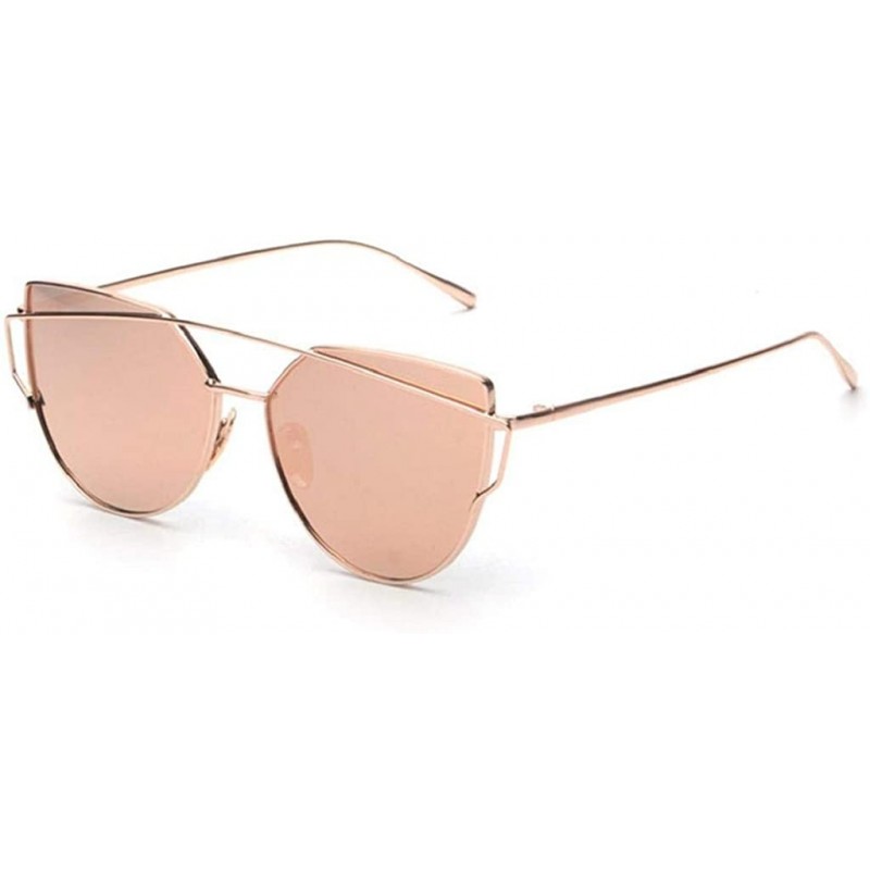 Cat Eye Fashion Twin-Beams Classic Women Metal Frame Mirror Sunglasses Cat Eye Glasses - Rose Gold - CP18RYQ8S8C $7.37