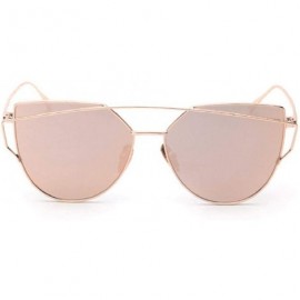 Cat Eye Fashion Twin-Beams Classic Women Metal Frame Mirror Sunglasses Cat Eye Glasses - Rose Gold - CP18RYQ8S8C $7.37