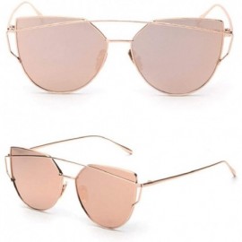 Cat Eye Fashion Twin-Beams Classic Women Metal Frame Mirror Sunglasses Cat Eye Glasses - Rose Gold - CP18RYQ8S8C $7.37