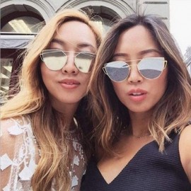 Cat Eye Fashion Twin-Beams Classic Women Metal Frame Mirror Sunglasses Cat Eye Glasses - Rose Gold - CP18RYQ8S8C $7.37