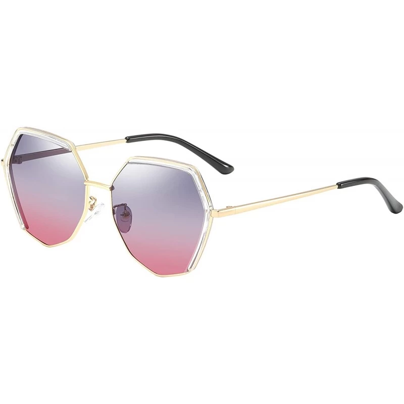 Square Retro Vintage Polygon Sunglasses for Women Metal Frame Shades - Gold Frame Grey Pink Lens - CI18TDKCA5E $14.11