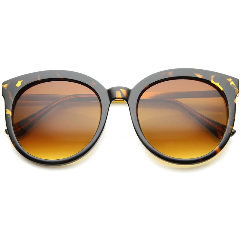 Wayfarer Modern Metal Temple Tinted Lens Oversize Round Horn Rimmed Sunglasses 55mm - Tortoise-gold / Amber - C712H0L9KUT $11.94