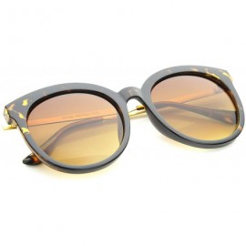 Wayfarer Modern Metal Temple Tinted Lens Oversize Round Horn Rimmed Sunglasses 55mm - Tortoise-gold / Amber - C712H0L9KUT $11.94